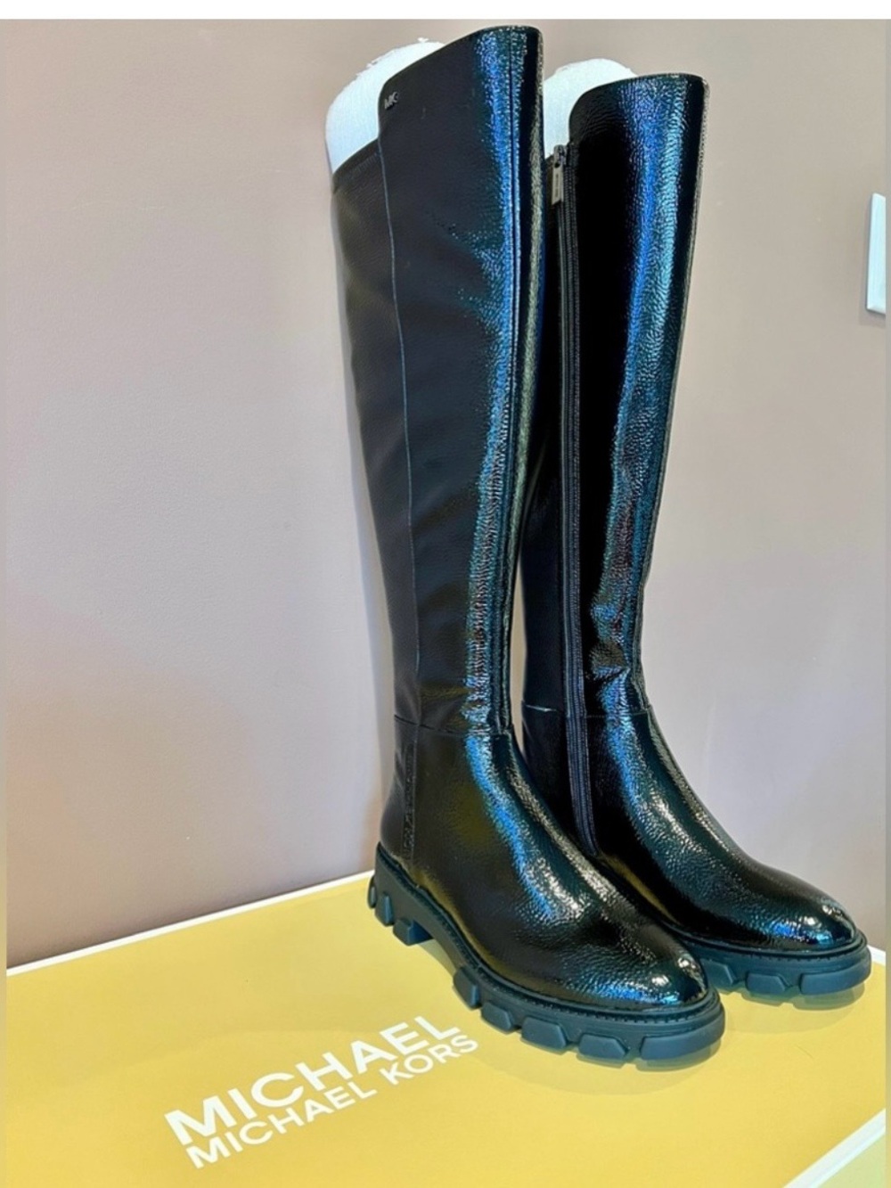 Michael Kors Black Patent Over-the-Knee Lug Boots